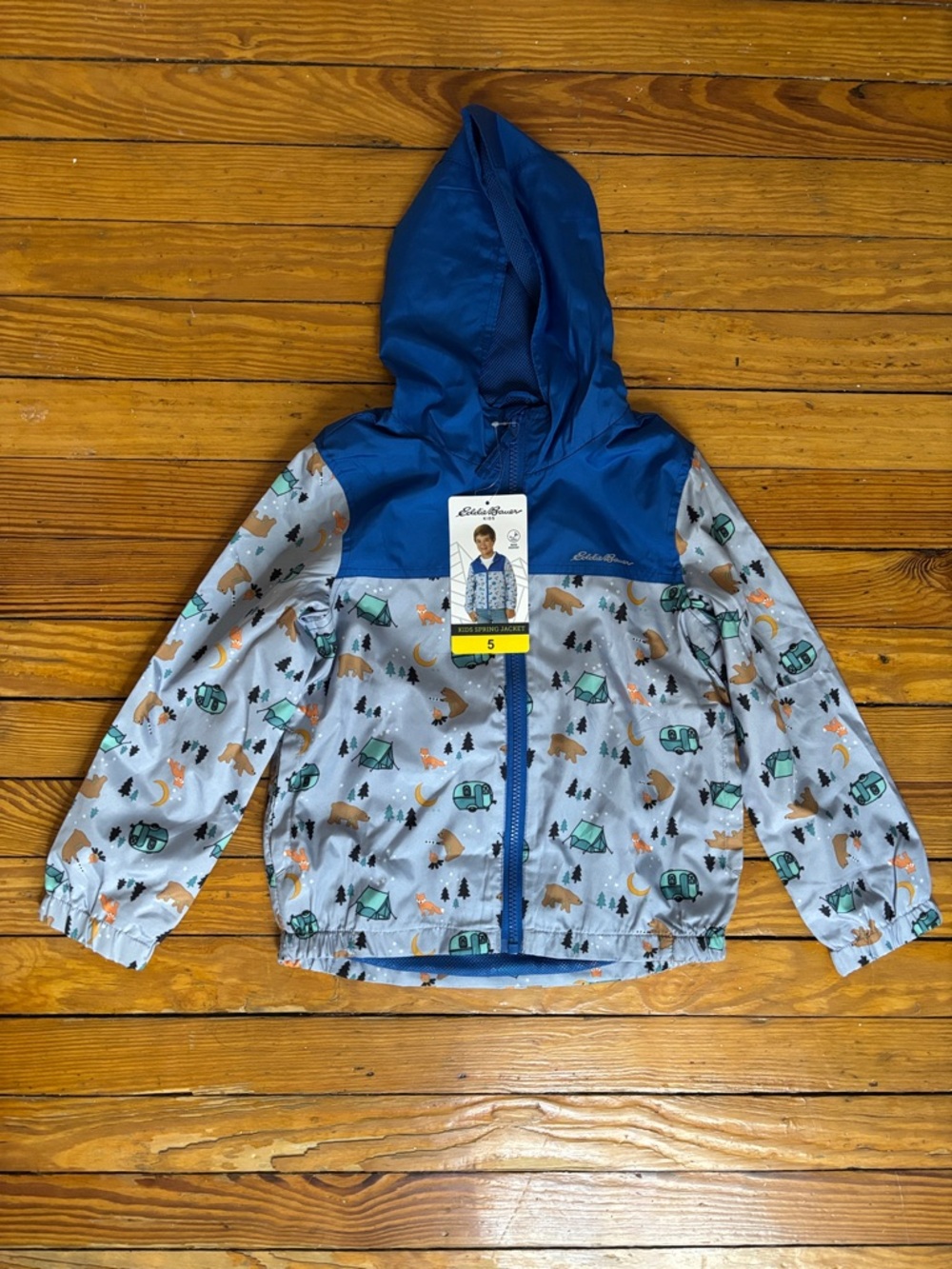 Eddie Bauer Blue and Gray Kids Hooded Camping Windbreaker